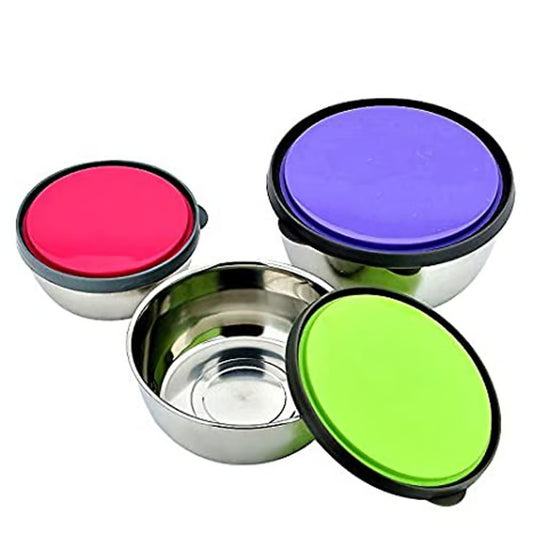 3-Piece Stainless Steel Food Container Set with Colorful Lids