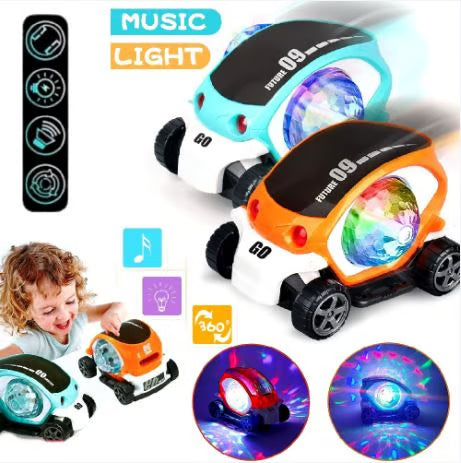 Musical Light-Up Toy Car - 360° Rotating Stunt Car with LED Disco Lights & Sound Effects