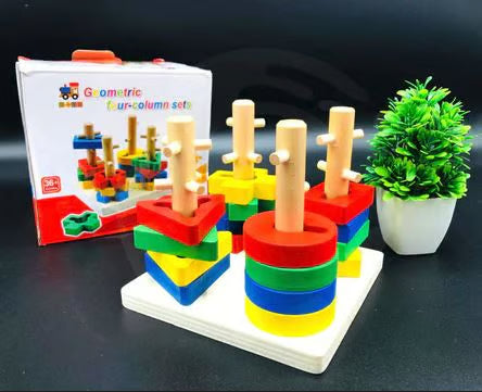 Geometric Shapes Stacking Toy Set - Montessori Educational Learning Toy for Toddlers