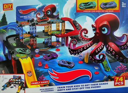 Octopus Racing Track 74 Pcs – Multi-Level DIY Car Parking & Racing Track Set for Kids