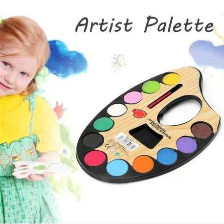 کڈز آرٹسٹ پیلیٹ پینٹ سیٹ - بچوں کے لیے 12 کلر واٹر کلر پینٹنگ کٹ