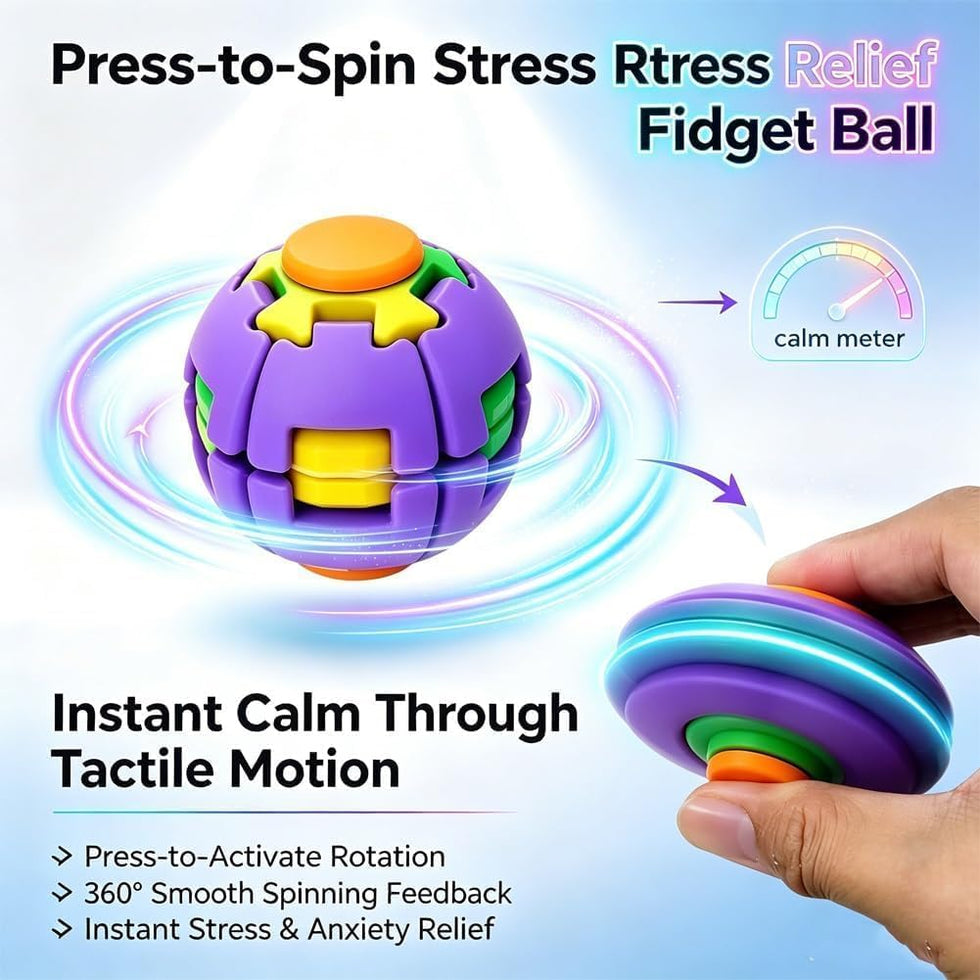 Press-to-Spin Stress Relief Fidget Ball – 360° Tactile Spinner Toy