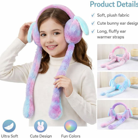 Fluffy Bunny Ear Warmers for Girls - Interactive Plush Earmuffs with Moving Ears