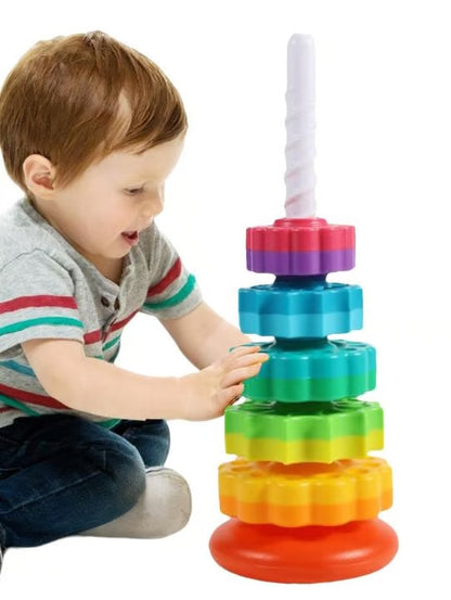 Rainbow Tower Stacking Toy - 12M+ Educational Building Set for Toddlers