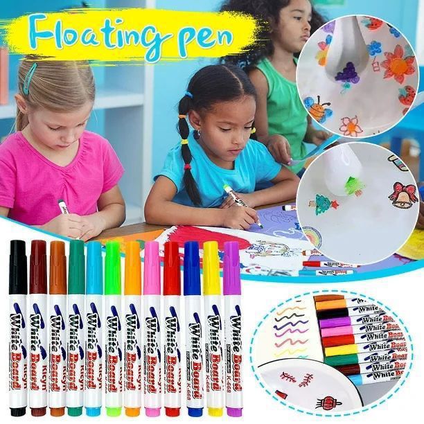Magic Floating Pen Set for Kids – 12 Colors Whiteboard Markers with Spoon