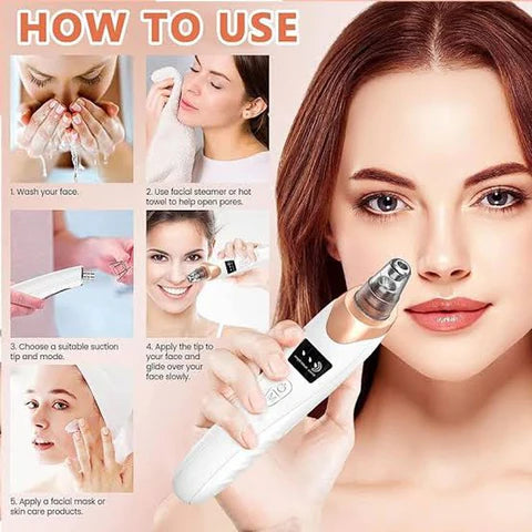 Rechargeable Derma Suction Electric Facial Pore Vacuum Blackhead Remover - 4-in-1 Skin Care Device
