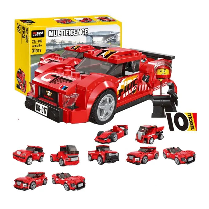 10-in-1 Multifigence Race Car Building Block Set - 217 Pieces STEM Construction Toy