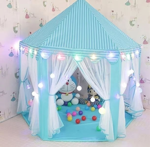 لڑکوں اور لڑکیوں کے لیے کیسل ٹینٹ ہاؤس - پنک اینڈ بلیو پلے ٹینٹ
