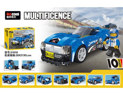 10-in-1 Building Block Car Set | Blue Super Sports Car Construction Toy | 208 Pieces STEM Learning Kit for Kids Ages 6+ 31018