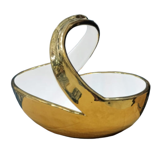 Royal Collection Flower Basket – Decorative Ceramic Bowl with Metallic Handle