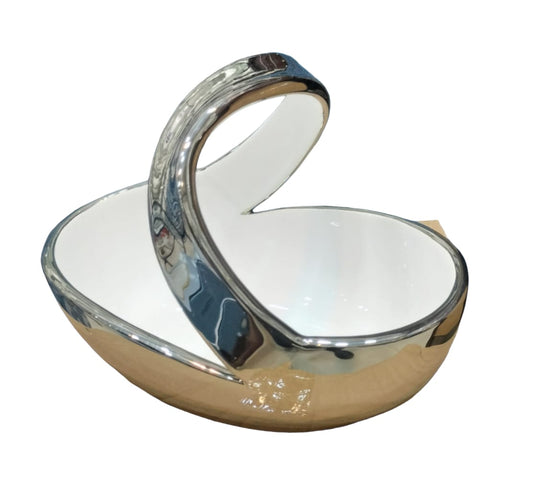 Royal Collection Flower Basket – Decorative Ceramic Bowl with Metallic Handle