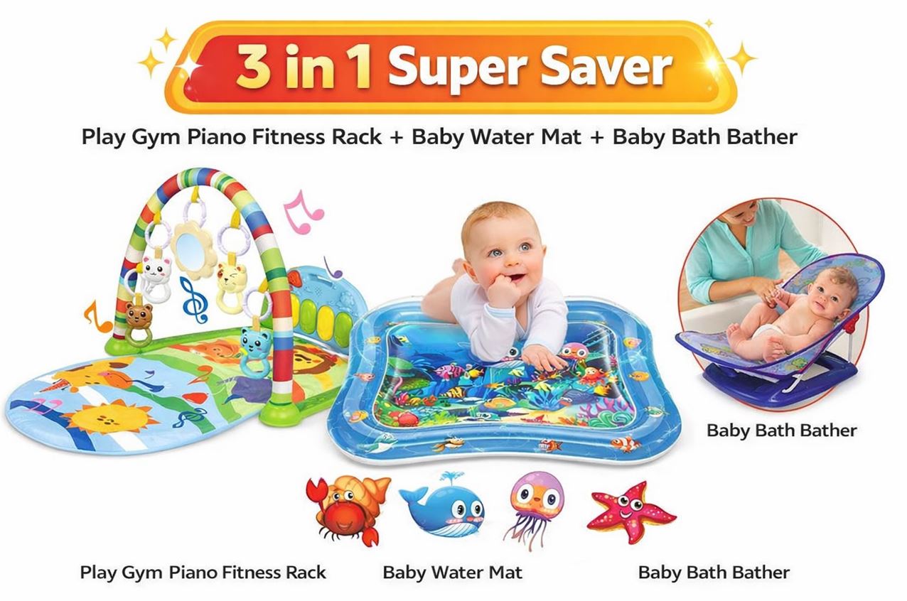 3-in-1 Musical Baby Play Gym & Activity Mat Fitness Rack with Piano Keyboard