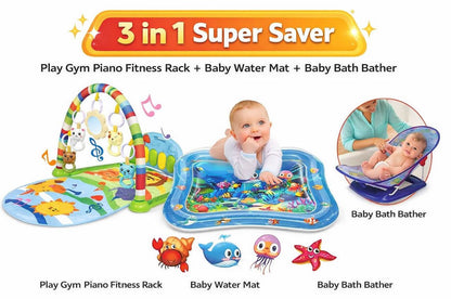 3-in-1 Musical Baby Play Gym & Activity Mat Fitness Rack with Piano Keyboard