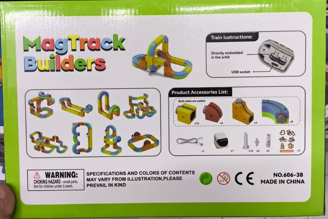 MagTrack Builders Magnetic Track Building Set – STEM Toy with USB Rechargeable Motorized Train for Kids Age 3+ - Large Size