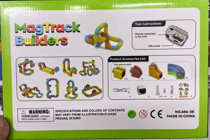 MagTrack Builders Magnetic Track Building Set – STEM Toy with USB Rechargeable Motorized Train for Kids Age 3+ - Large Size