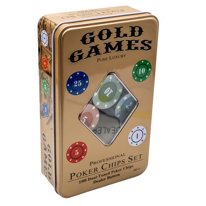 Gold Gamers Professional Poker Chips Set - 100 Dual-Toned Chips with Dealer Button in Premium Aluminum Case
