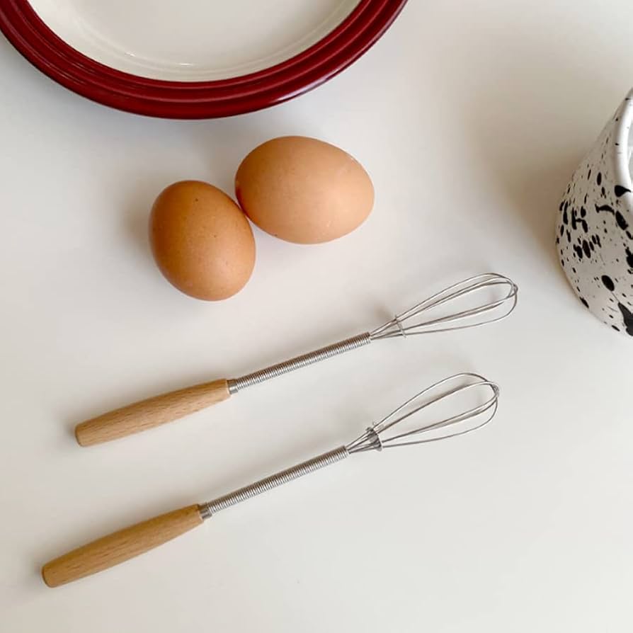 Stainless Steel Hand Whisk with Wooden Handle – Manual Egg Beater (1 Piece)