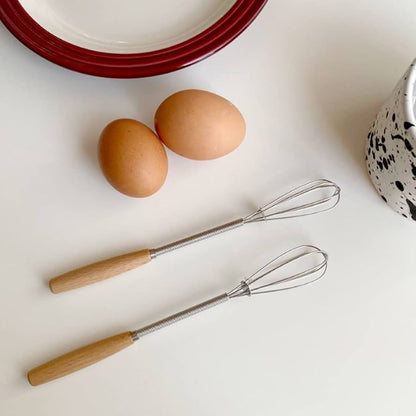 Stainless Steel Hand Whisk with Wooden Handle – Manual Egg Beater (1 Piece)