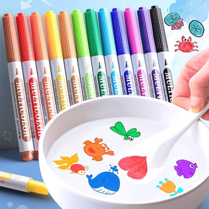 Magic Floating Pen Set for Kids – 12 Colors Whiteboard Markers with Spoon