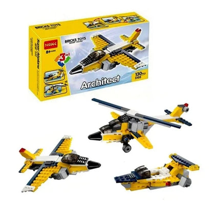 3-in-1 Super Airplane Brick Toy Set – Fighter Jet, Helicopter & Speed Boat | 130 Pcs - 3105