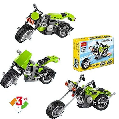 3-in-1 Highway Cruiser Building Blocks Motorcycle Toy Set – 122 Pcs | DECOOL Architect Series - 3109