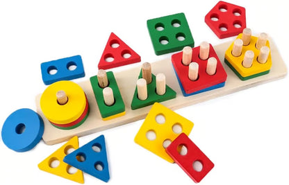 Wooden Shape Sorting Toy - Montessori Educational Stacking Puzzle for Toddlers
