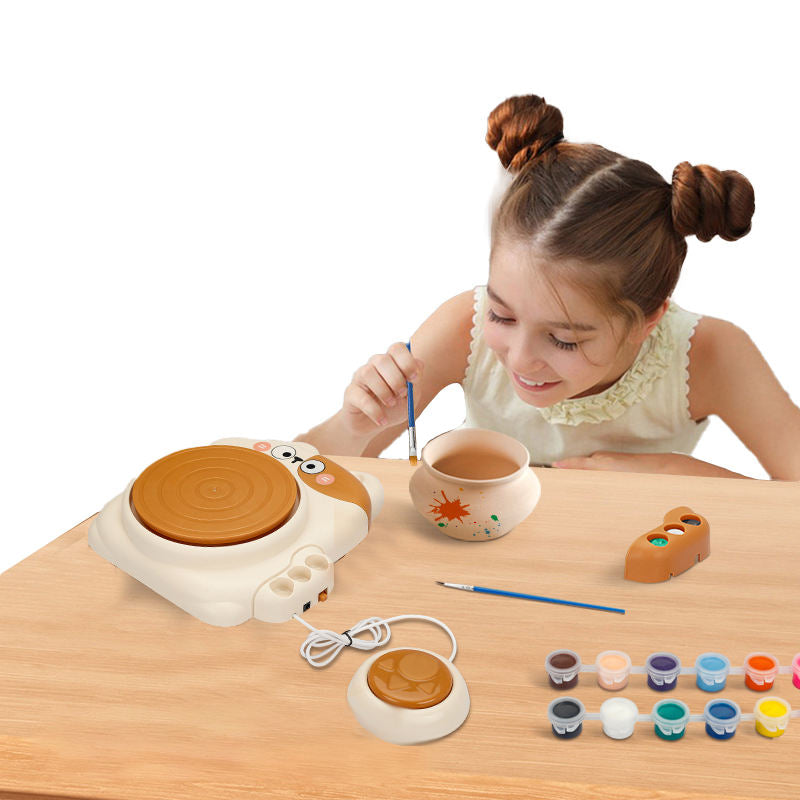 Pussy Cat Ceramic Machine - Kids Pottery Wheel Kit with Paints & Lamp