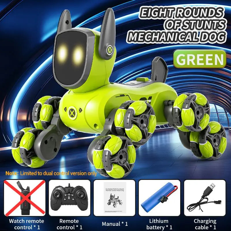 8 Wheeled Multi Functional RC Robot Dog - Stunt Mechanical Pet with 360° Rotation & Voice Control