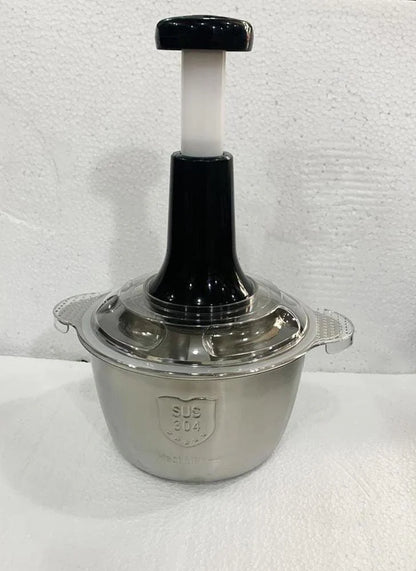 2L Manual Food Chopper with Stainless Steel Bowl - Hand Pull Vegetable Chopper with 4 Curved Blades