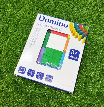 لکڑی کا ڈومینو سیٹ - 3+ سال کے بچوں کے لیے 120 رنگین ٹکڑے