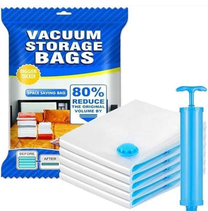 Vacuum Storage Bags 6-Piece Set with Hand Pump – Space Saving Solution