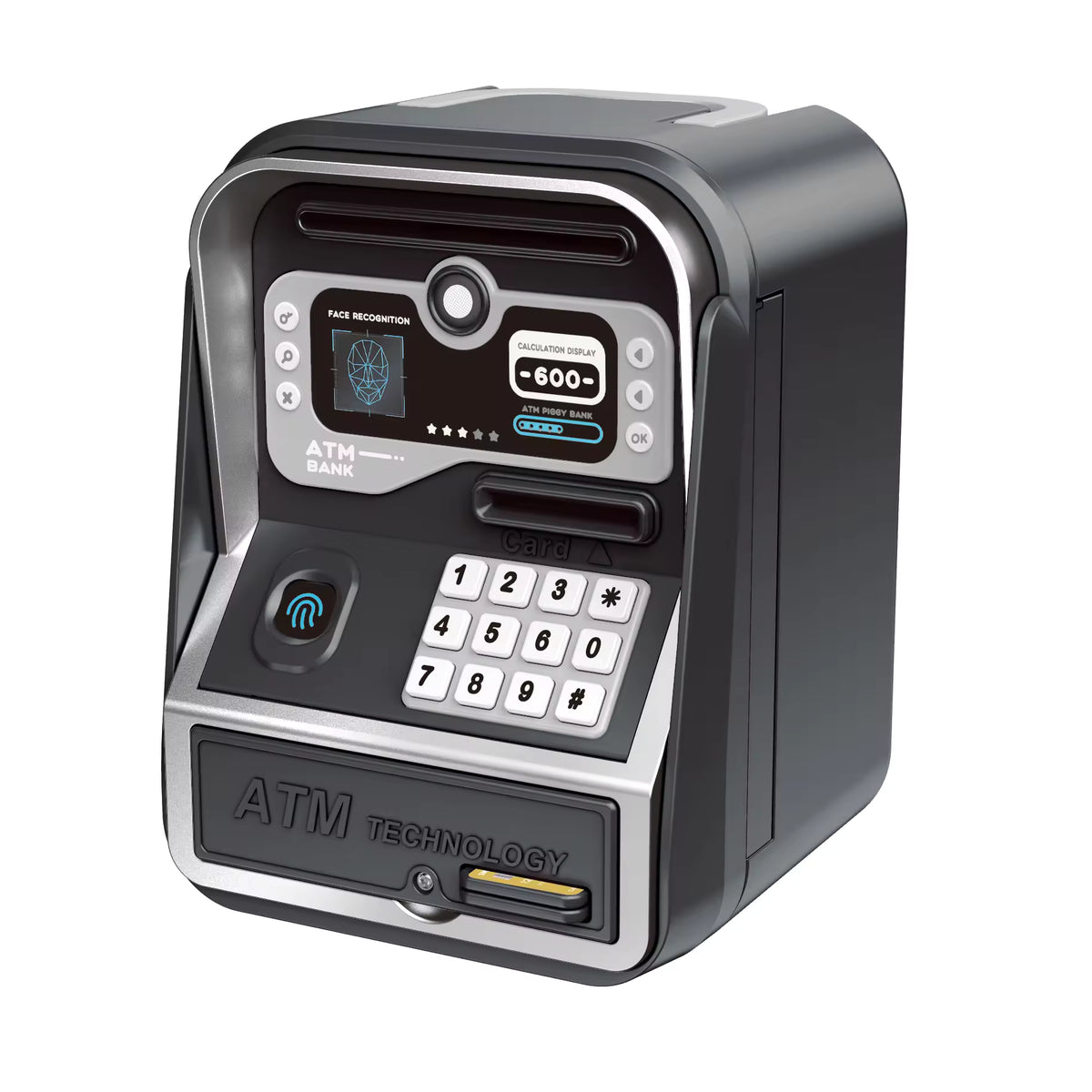 ATM Piggy Bank Money Safe for Kids – Fingerprint & Password Lock, Card Insert, Auto Bill Feeder