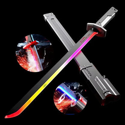 Cyberpunk LED Battle Sword with Smoke Effect, Spark Action & Sound – Rechargeable Light-Up Toy Sword for Kids