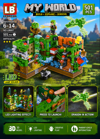 My World Minecraft-Style Building Block Set – 501 Pcs | LED Lighting | Ages 6–14 - LB607