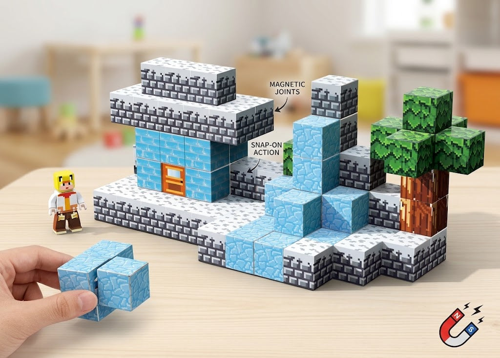 Sembo Pixel World Magnetic Building Blocks – Cold Winter Set 4-in-1 | 90 Pcs | Ages 6+ - 301403