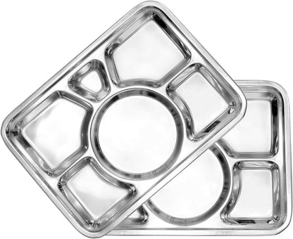 Stainless Steel 6-Section Divided Meal Tray – Thali Plate for Home & School