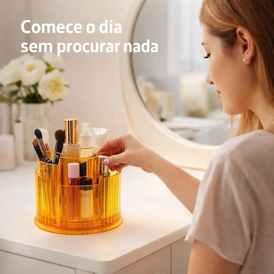 360° Rotating Makeup & Skincare Organizer – 4-Compartment Vanity Spinner