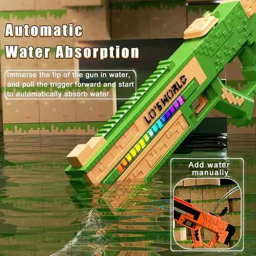 Lo's World Automatic Water Gun – Minecraft-Themed Electric Water Blaster for Kids