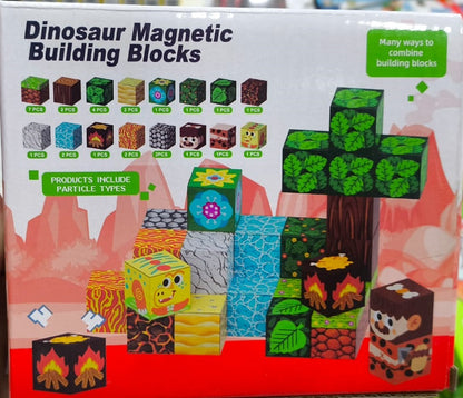 29-piece dinosaur magnetic building blocks set with colourful printed cube designs