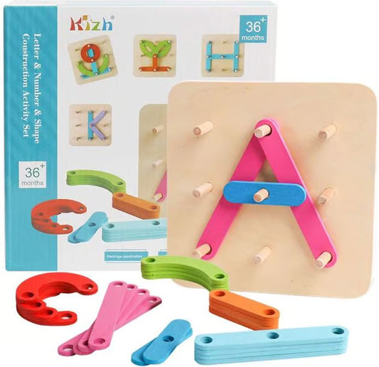 Alphabet ABC 100 Collage Learning Board - Wooden Letter & Shape Building Kit for Kids 36M+