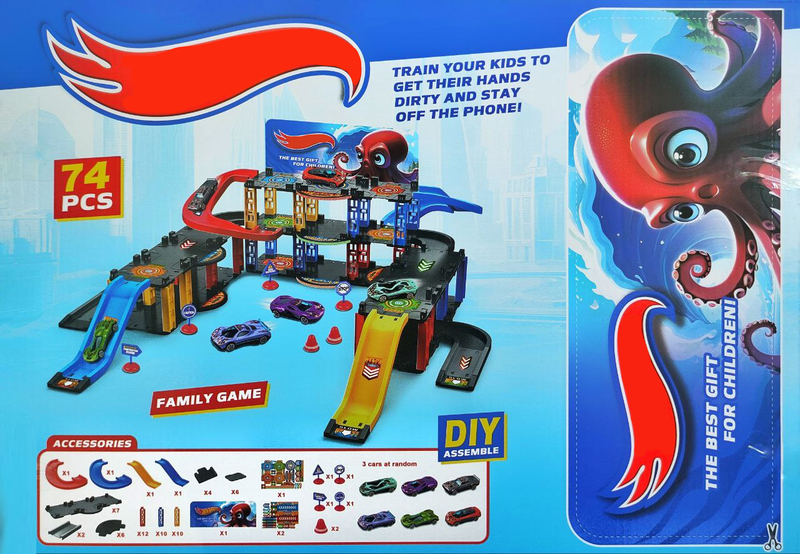 Octopus Racing Track 74 Pcs – Multi-Level DIY Car Parking & Racing Track Set for Kids
