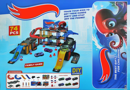 Octopus Racing Track 74 Pcs – Multi-Level DIY Car Parking & Racing Track Set for Kids