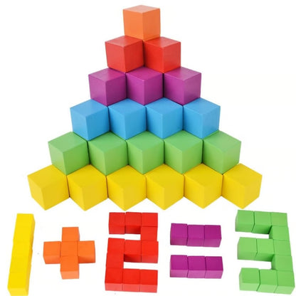 100 Pieces Soft Colorful Wooden Cube Blocks - Early Childhood Education Building Set