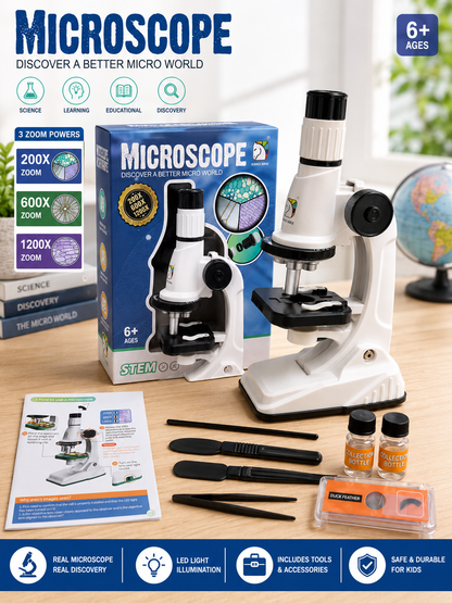 Educational Microscope for Kids - 200X 600X 1200X Magnification STEM Learning Toy