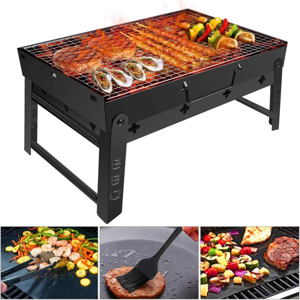 Portable Foldable Charcoal Barbecue Grill – Compact BBQ for Camping, Picnic & Outdoor Parties