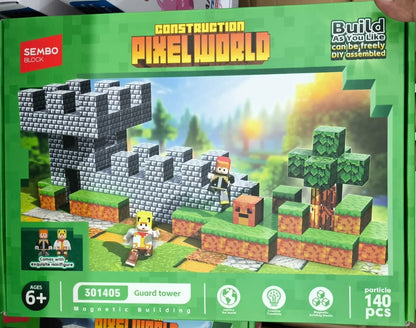 Sembo Block Pixel World Guard Tower Magnetic Building Set – 140 Pcs | Ages 6+ - 301405