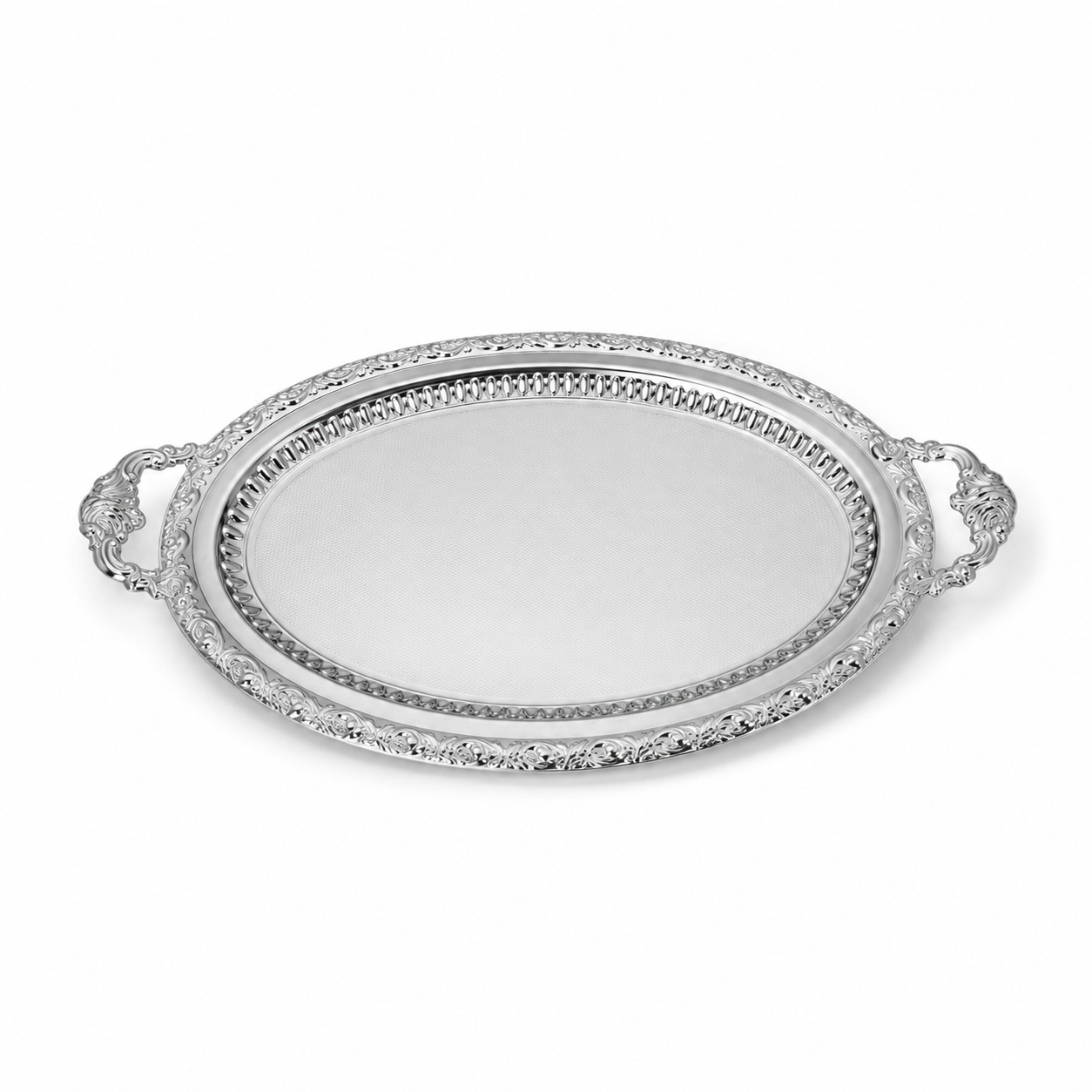 Royal Oval Silver Serving Tray with Ornate Handles
