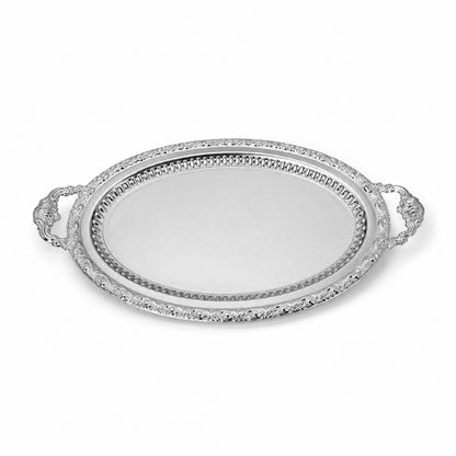 Royal Oval Silver Serving Tray with Ornate Handles