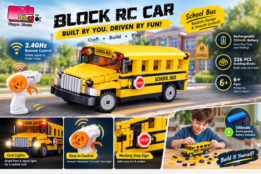 RC Car School Bus Construction Blocks – 226 Pcs Building Blocks Set with 2.4GHz Remote Control - 70064