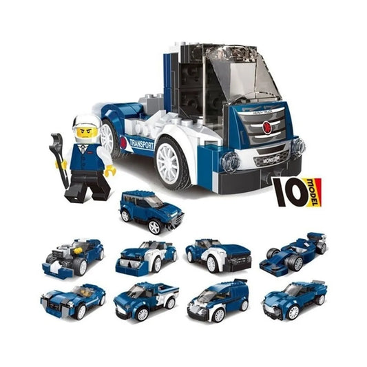 10-in-1 Multificence Heavy Truck Building Block Set - 216 Pieces Construction Toy